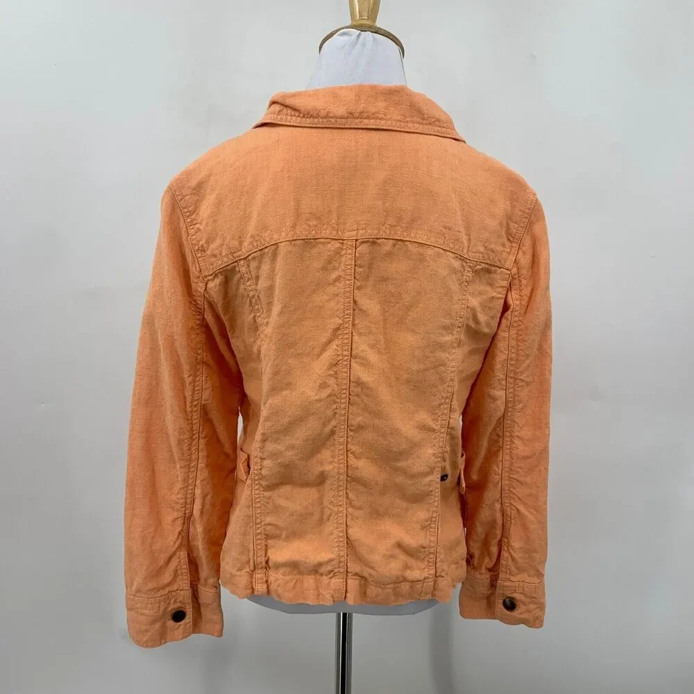 J Jill Linen Utility Jacket Womens MP Medium Petite Amber Button Up Long Sleeve